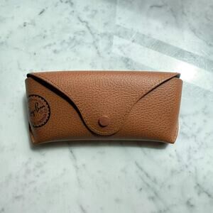 Ray-Ban Sunglasses Case Brown Leather Snap Closure Hard Shell